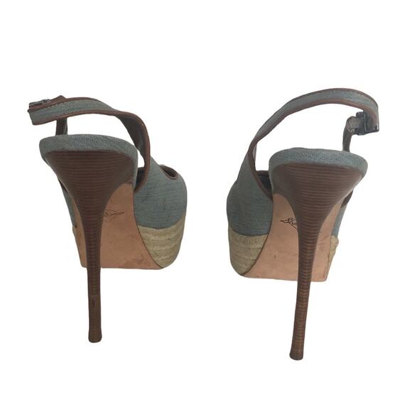 Sam Edelman Denim Chambray Canvas Novato Platform Peep Toe Stiletto Heels, Sz 8 - Picture 2 of 6
